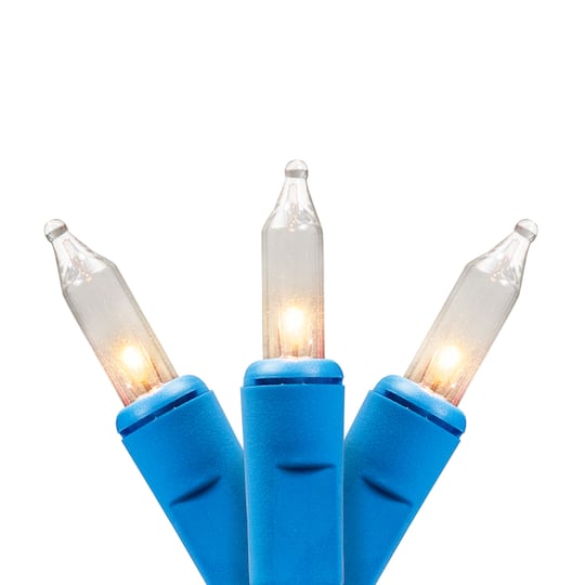 35764374 100 Count Mini Christmas Commercial Light Set - Clear Bulb with 60 ft. Blue Wire